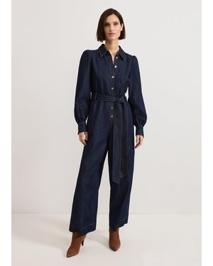 Phase Eight Gemma Denim Collared Jumpsuit - Blue