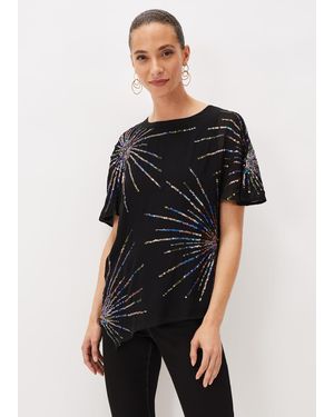 Phase Eight Starburst Sequin Blouse - Black
