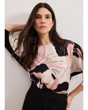 Phase Eight Antonia Placement Print Top - Black