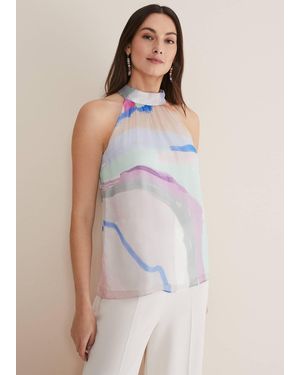 Phase Eight Kadie Silk Abstract Halter Neck Top - Multicolour