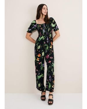 Phase Eight Zaylah Floral Shirred Waist Jumpsuit - Black
