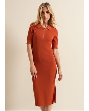 Phase Eight Perrie Ribbed Zip Midi Dress - Orange