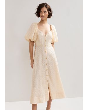 Phase Eight Bonnie Textured Puff Sleeve Midi Dress - Natural