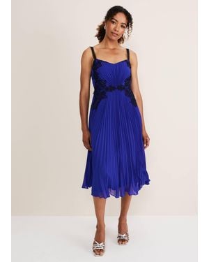 Phase Eight Tiffany Lace Pleated Midi Dress - Blue