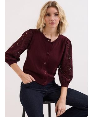 Phase Eight Blythe Woven Sleeve Knit Cardigan - Red