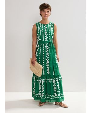 Phase Eight Ida Embroidered Midaxi Floral Dress - Green
