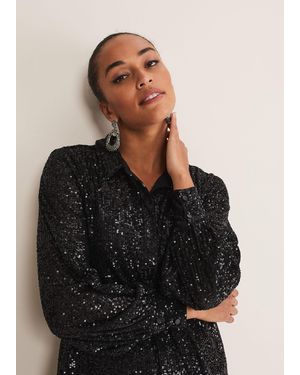 Phase Eight Medora Sequin Shirt - Black