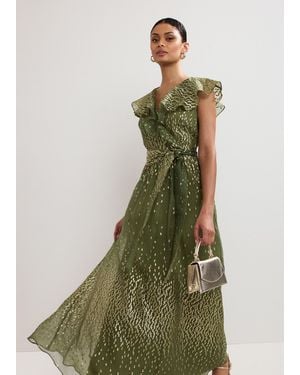 Phase Eight Astrid Frill Wrap Silk Maxi Dress - Green