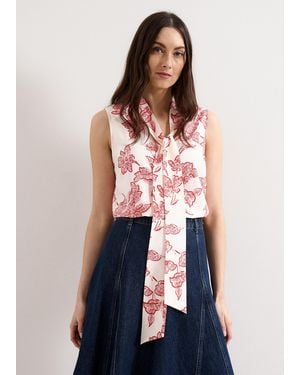 Phase Eight Junie Floral Sleeveless Pussybow Blouse - Red