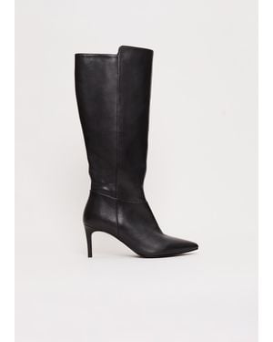 Phase Eight Leather Knee High Heeled Boot - Black