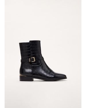 Phase Eight Leather Flat Ankle Boots - Black