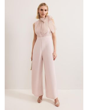 Phase Eight Stephy Shimmer Tie Neck Jumpsuit - Pink
