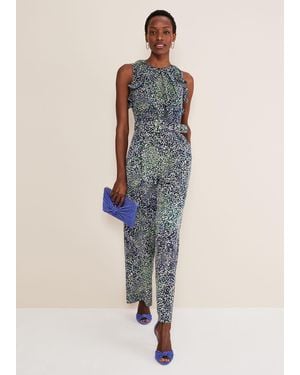 Phase Eight Maggie Ditsy Ruffle Jumpsuit - Blue