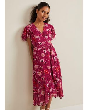 Phase Eight Petite Nadine Ruffle Print Dress - Red