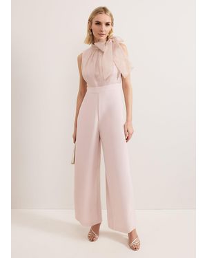 Phase Eight Stephy Shimmer Tie Neck Jumpsuit - Pink