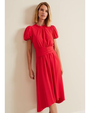 Phase Eight Paulina Puff Sleeve Midi Dress - Red