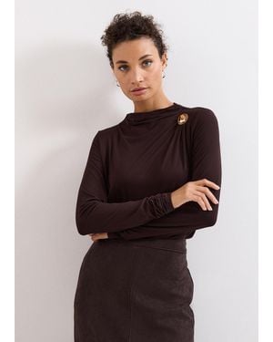 Phase Eight Etta Detail Long Sleeve Top - Brown