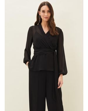 Phase Eight Florentine Semi-Sheer Wrap Top - Black