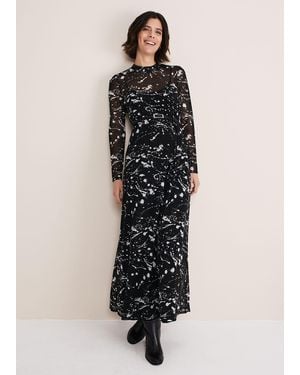 Phase Eight Elianna Splatter Long Sleeved Dress - Black