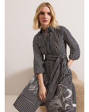 Phase Eight Corina Stripe Embroidered Midi Dress - Grey