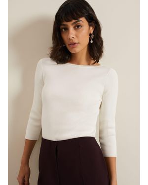 Phase Eight Tannah Ribbed Slash Neck Top - White
