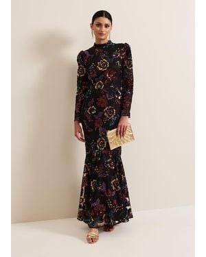 Phase Eight Lelo Sequin Long Sleeved Maxi Dress - Natural