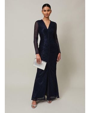 Phase Eight Shannia Ruched Plisse Maxi Dress - Blue