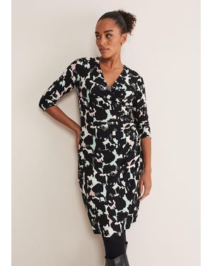 Phase Eight Lanor Wrap Printed Jersey Dress - Black