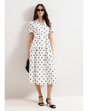 Phase Eight Petite Adele And Ivory Spot Textured Swing Dress - White