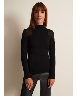 Phase Eight Amiee Sheer Cold Shoulder Knit Panel Top - Black