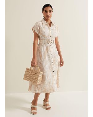 Phase Eight Mandi Abstract Stripe Shirt Dress - Natural