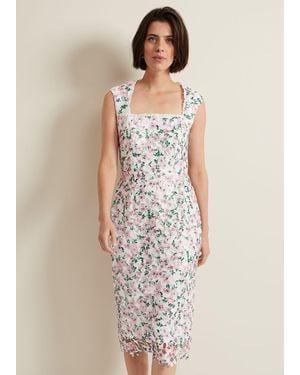 Phase Eight Diana Floral Lace Midi Dress - White