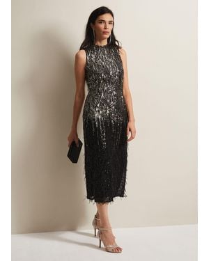 Phase Eight Clover Sequin Fringe Maxi Dress - Natural