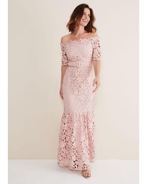 Phase Eight Tallulla Lace Bardot Maxi Dress - Pink