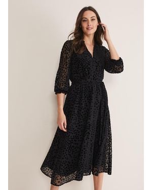 Phase Eight Isador Textured Fit And Flare Midi Dress - Black