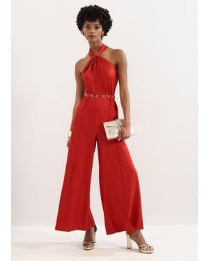 Phase Eight Kirsten Linen Blend Wide Leg Jumpsuit - Red