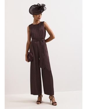 Phase Eight Petite Janine Spot Straight Leg Jumpsuit - Brown