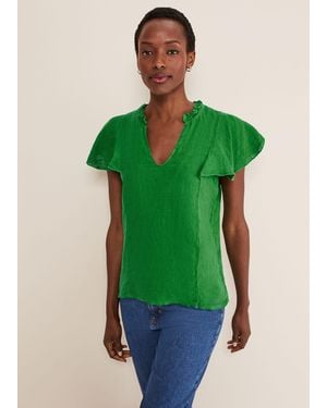 Phase Eight Efa Linen V-Neck Blouse - Green