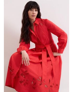 Phase Eight Kim Floral Cutwork Shirt Midi Dress - Red