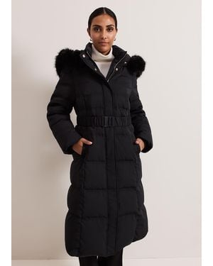 Phase Eight Petite Dixie Long Fur Hood Puffer - Black