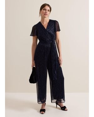 Phase Eight Stella Plisse Jumpsuit - Blue