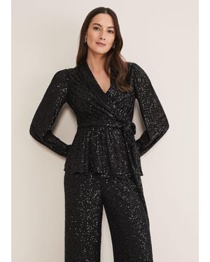 Phase Eight Florentine Sequin Blouse Co-Ord - Black