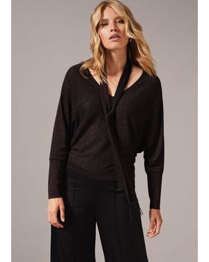 Phase Eight Sameera Scarf Tie Knit Top - Black