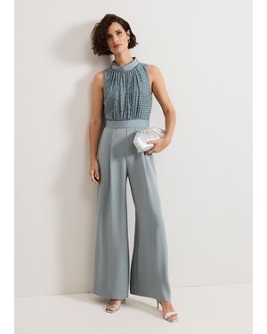 Phase Eight Eliza Textured Bodice Wide Leg Jumpsuit - Blue