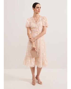 Phase Eight Chrissie Embriodered Floral Wrap Dress - Natural