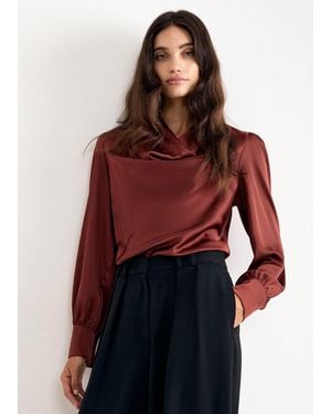 Phase Eight Naomi Cowl Neck Satin Long Sleeve Top - Red