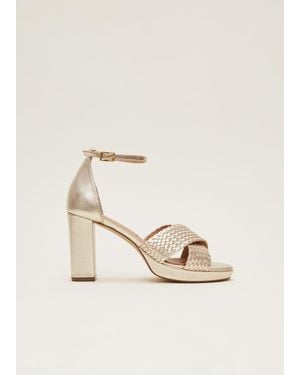 Phase Eight Leather Open Toe Heels - Natural