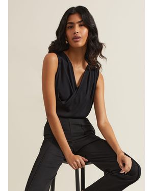 Phase Eight Sutton Sleeveless Drape Rib Top - Black