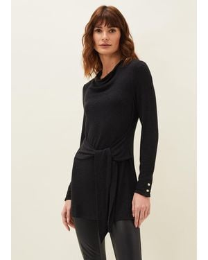 Phase Eight Maya Tie Front Longline Top - Black
