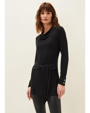 Phase Eight Maya Tie Front Longline Top - Black